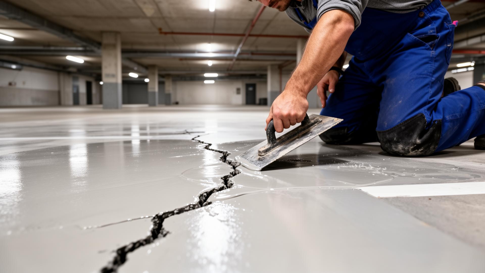 Reparatur einer Rissfuge in einer Parkhaus-Bodenbeschichtung